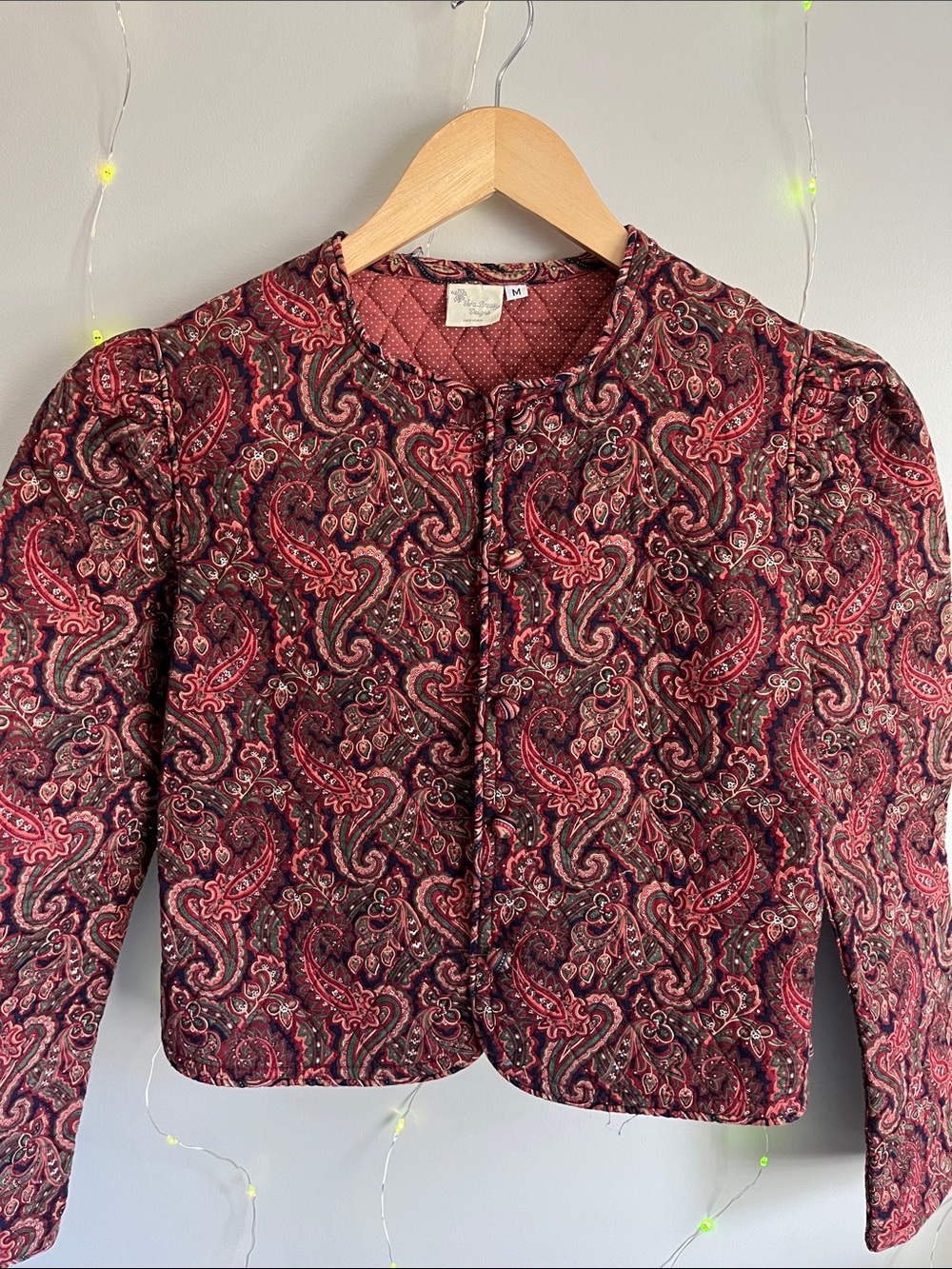Vintage Quilted Paisley Crop Jacket in Maroon 1987